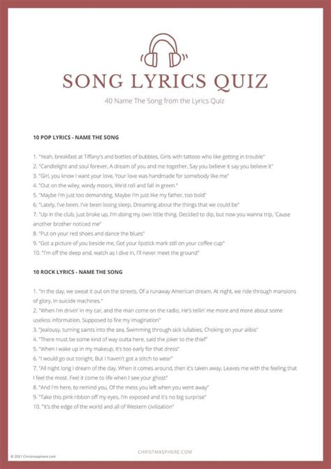Finish the Lyric Quiz .